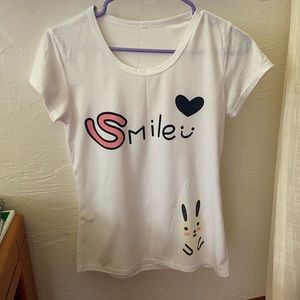 Cute White Cotton Tee with Rabbit